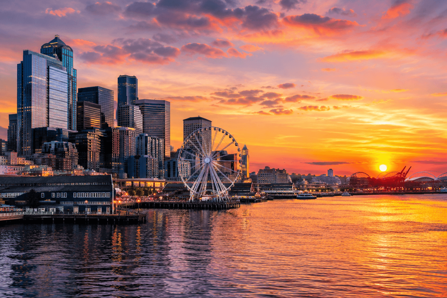 Seattle waterfront at sunset